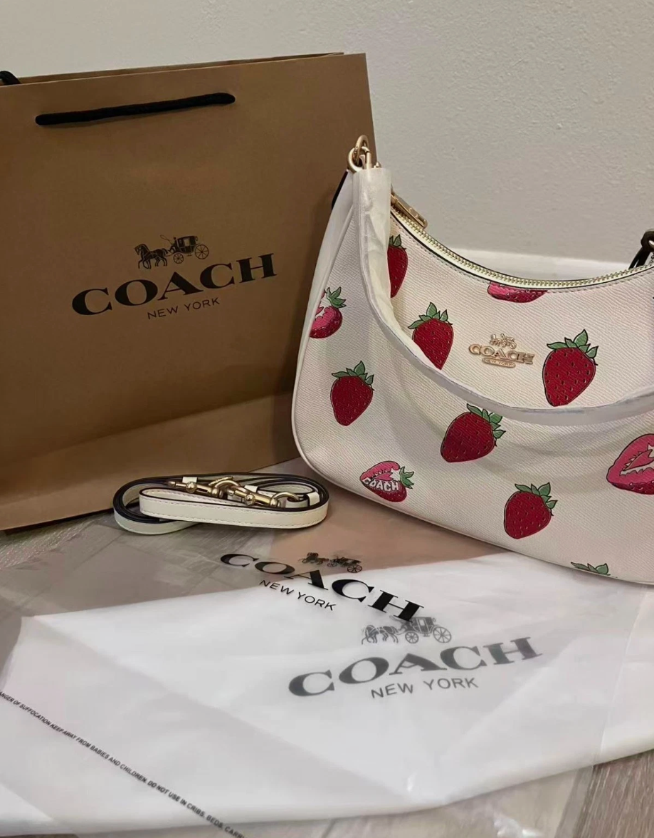 Coach Teri Hobo Bag with Strawberry Print Lady Crossbody Shoulder Purse