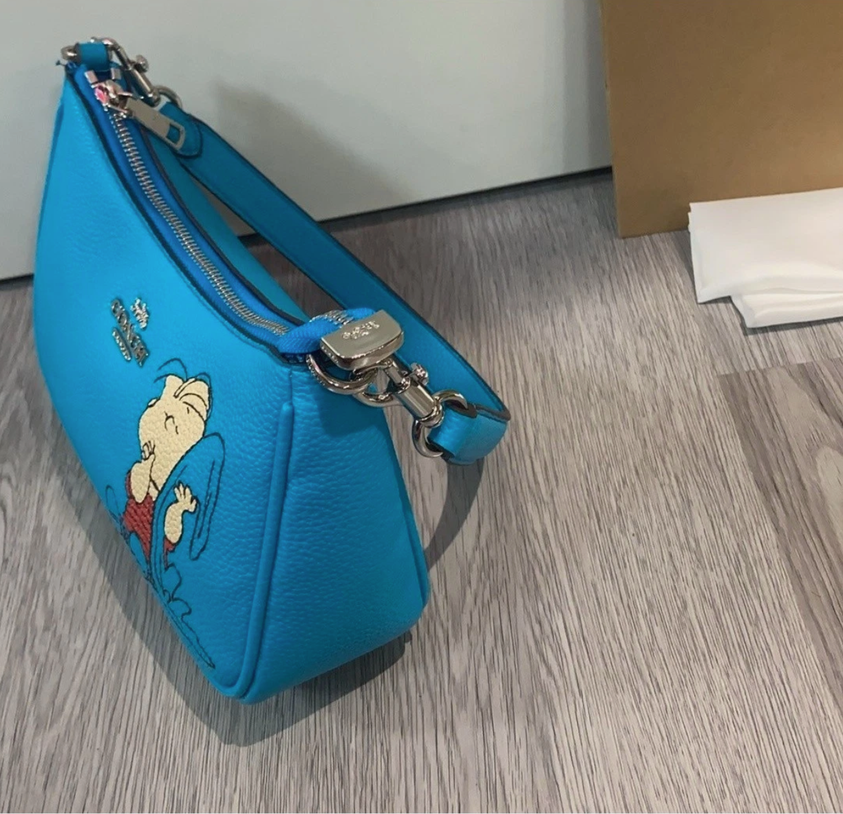 Coach Shoulder Bag Leather PEANUTS Limited Collaboration Blue